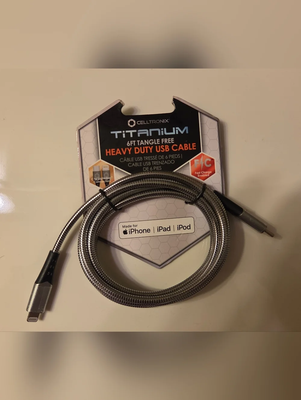 Celltronix Titanium 6ft USB-C to Lightning Cable Heavy Duty MFi Apple Fast Charg